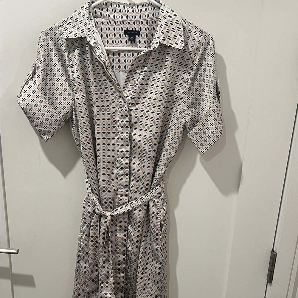 Ann Taylor Geometric Print Midi Dress - Black and White